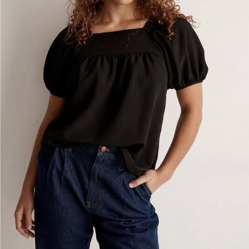Madewell Puff Sleeve Top - Black -  Size L